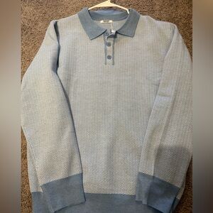 Light Blue Textured Polo Sweater